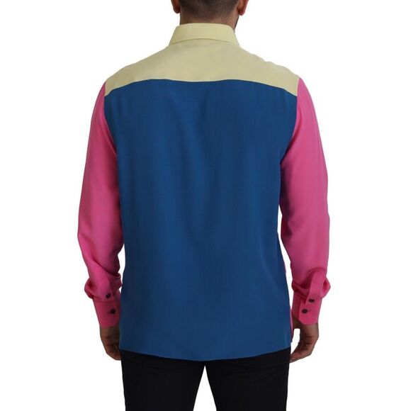 Dolce & Gabbana Multicolor Patchwork Silk Button Down Men's Shirt